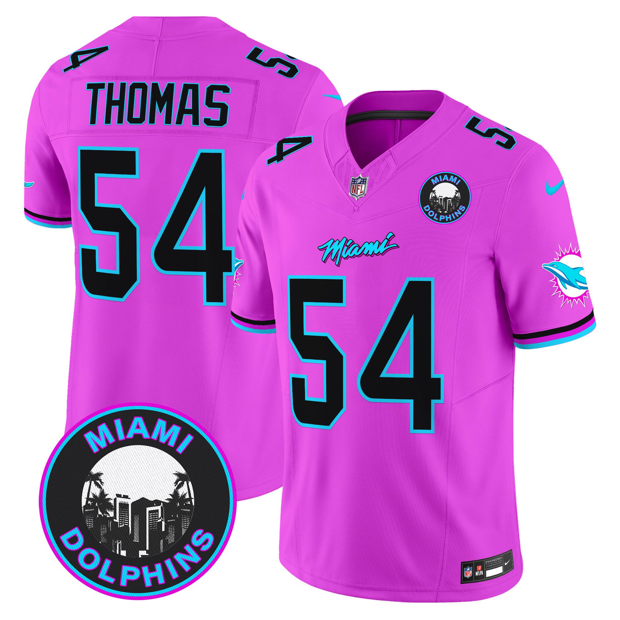Men Miami Dolphins #54 Thomas Pink 2024 Nike Vapor Limited NFL Jersey